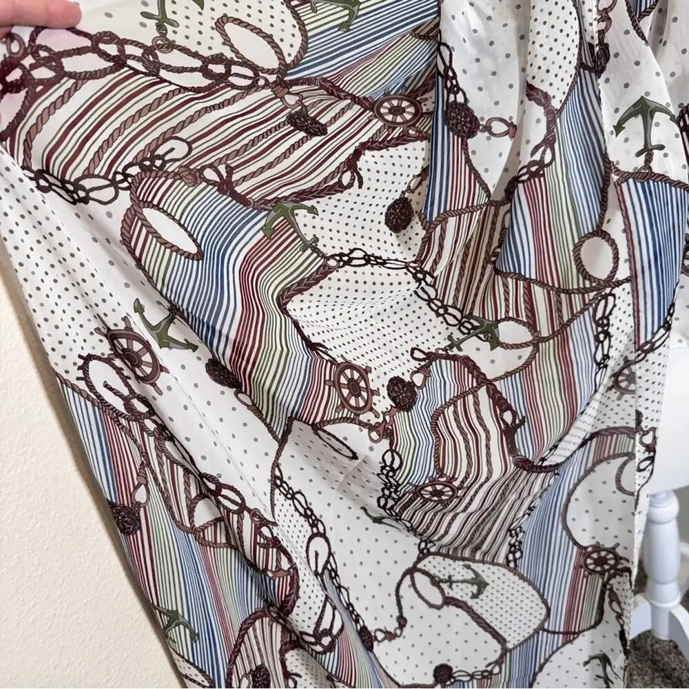 Zara White Brown Rope Anchor Print Scarf Nautical Boat Fall Womens Accessories